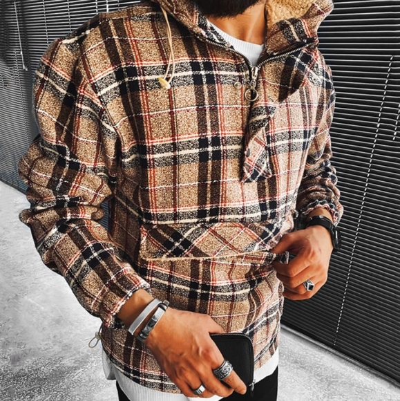 Nwt Mens Plaid Pullover Hoodie W Pocket 